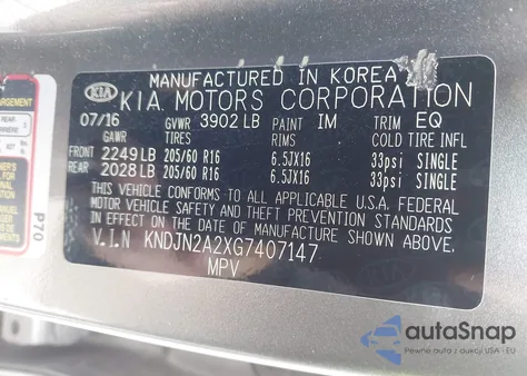 2016 Kia Soul z USA, uszkodzony, nr VIN KNDJN2A2XG7407147